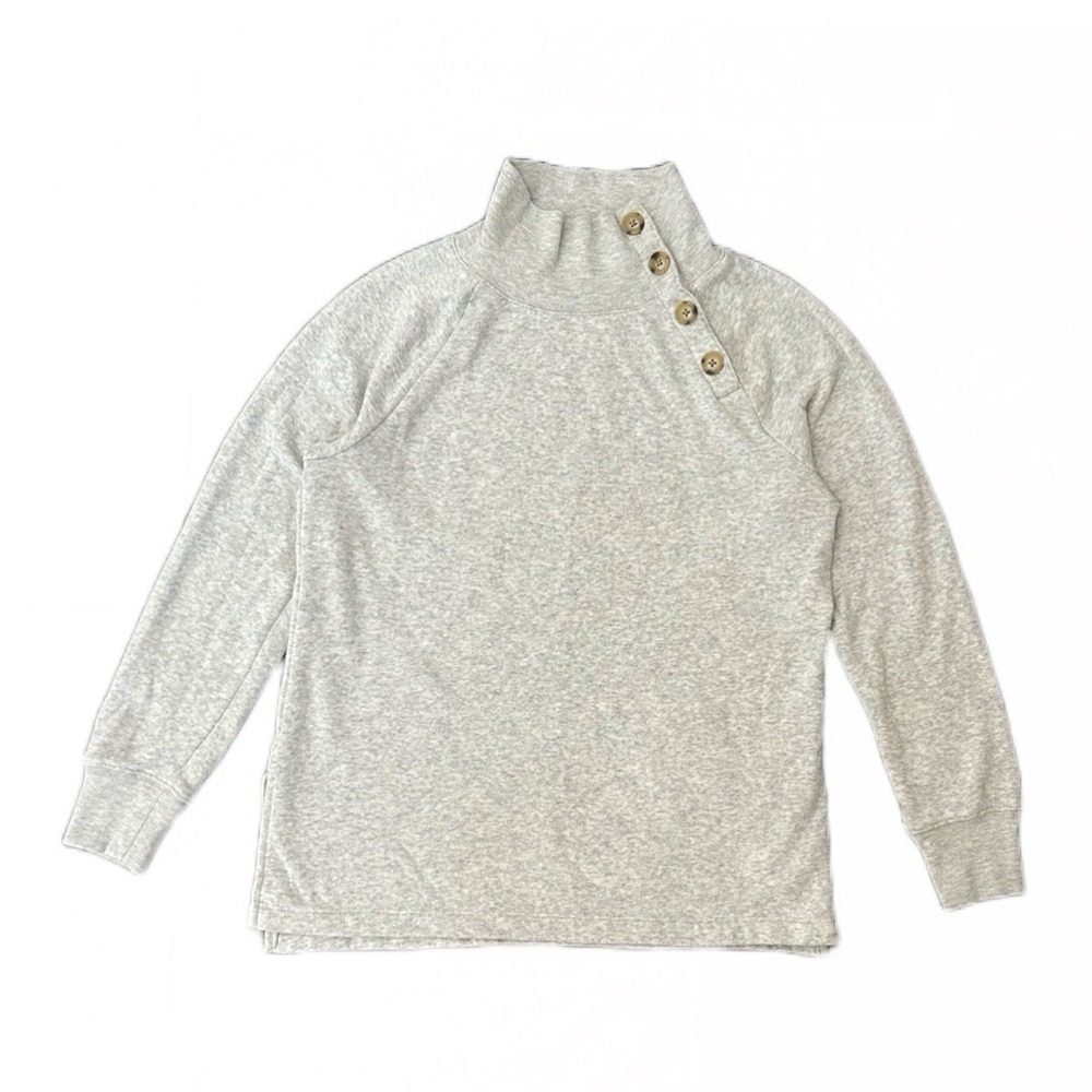 J Crew Women's Fleece Buttoned Cowl Neck Long Sleeved Sweater Heathered Gray XS